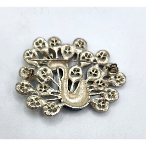 Vintage Peacock Brooch Blue, Green Sparkle Resin Feathers and Body and Gold Spar - Picture 2 of 2